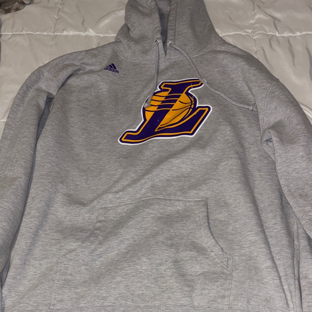 adidas Gray Los Angeles Lakers Crewneck Hoodie with Purple & Gold Logo